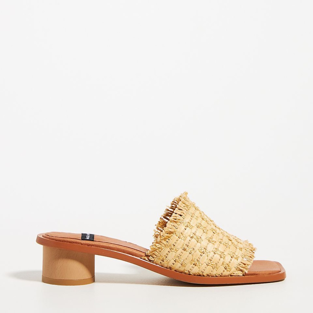 Fringe Heeled Slide Sandals